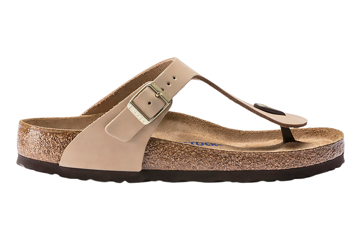 Birkenstock Gizeh R Soft Footbed Sandcastle Nubuck Leather Womens #color_brown-beige