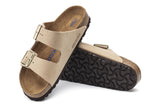 Birkenstock Arizona R Soft Footbed Sandcastle Nubuck Leather Womens #color_brown-beige