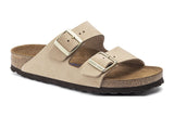 Birkenstock Arizona R Soft Footbed Sandcastle Nubuck Leather Womens #color_brown-beige