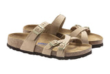 Birkenstock Franca R Soft Footbed Sandcastle Nubuck Leather Womens #color_brown-beige