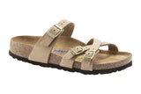 Birkenstock Franca R Soft Footbed Sandcastle Nubuck Leather Womens #color_brown-beige